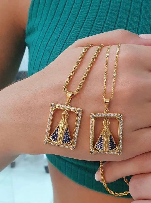 Colar banhado a ouro 18k cordão baiano com pingente de nossa senhora