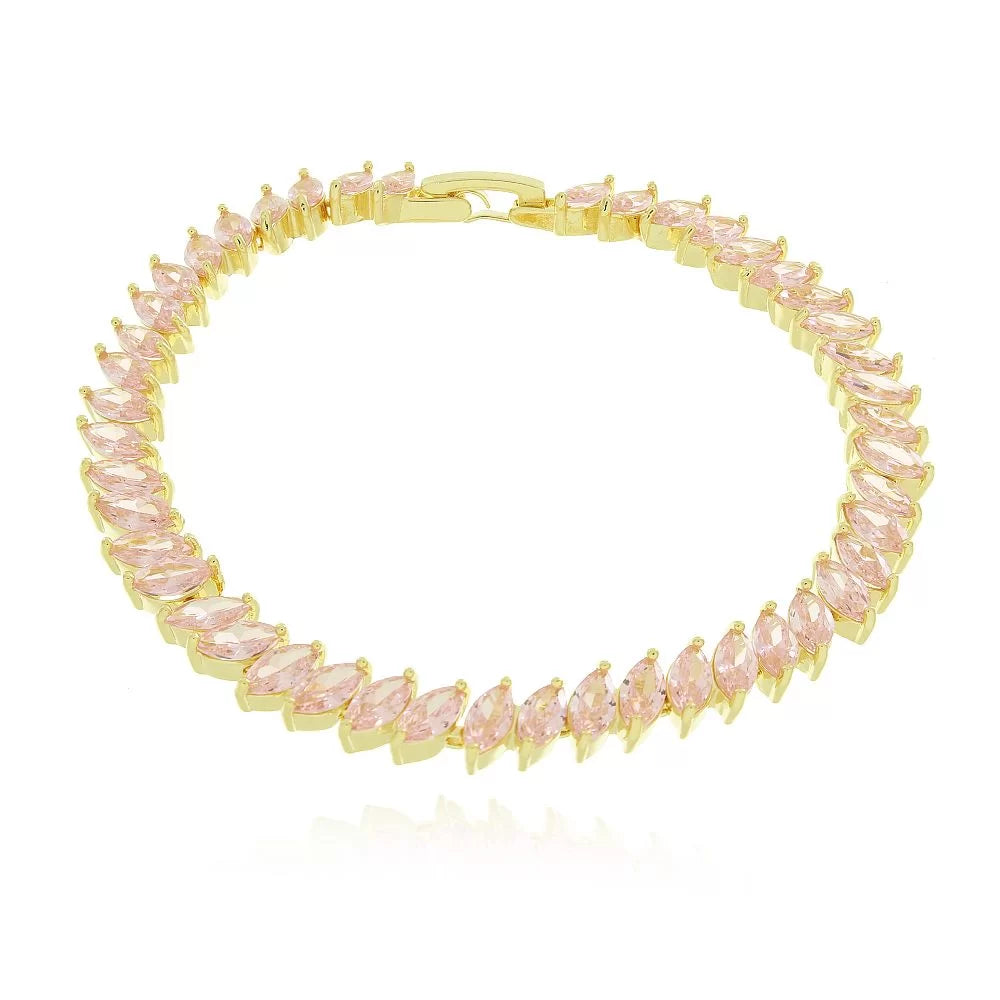 Pulseira banhada a ouro 18k zircônia Rosa Pink/ Cristal