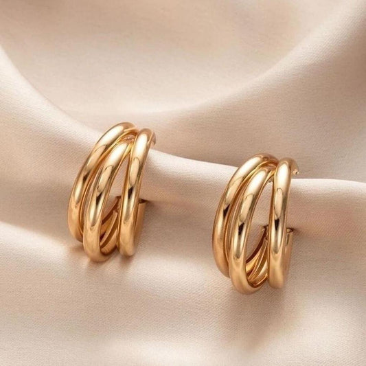 Argola Banhada em Ouro 18k 3 Fileiras